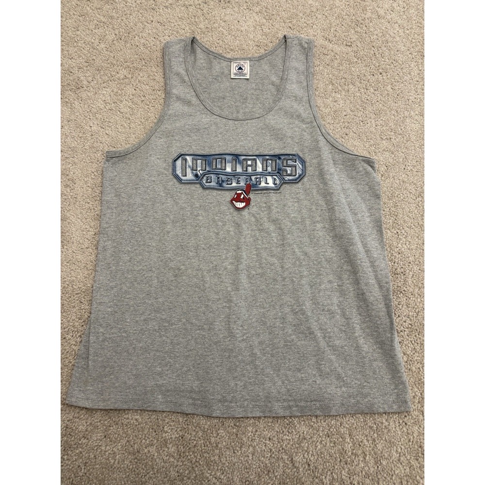 VTG Y2K Cleveland Indians Tank Top Gray 2001 MLB Size Medium  Chief Wahoo
